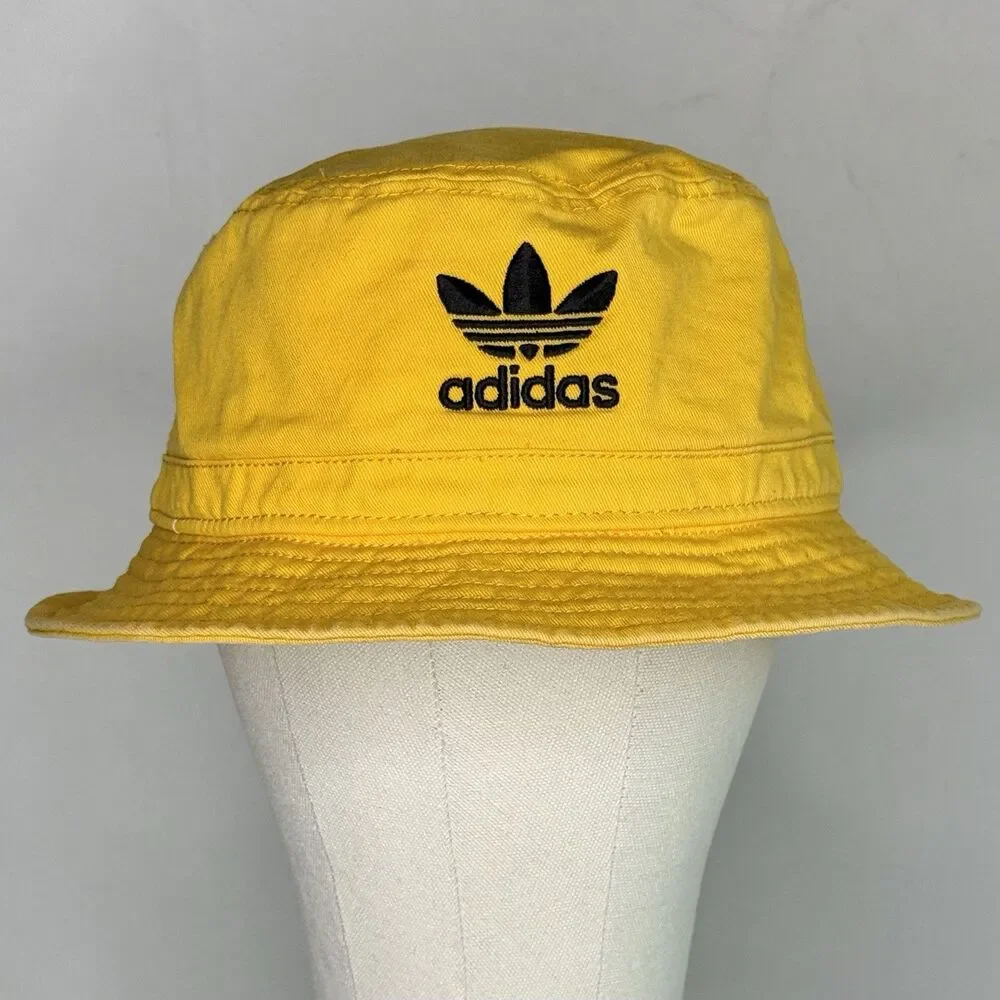 ADIDAS Bucket Hat Unisex Sz O/S Mustard Yellow Black Logo Summer Beach - READ